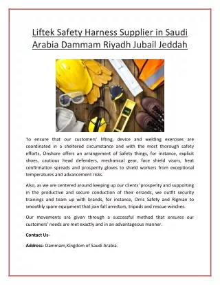 liftek safety harness supplier in saudi arabia
