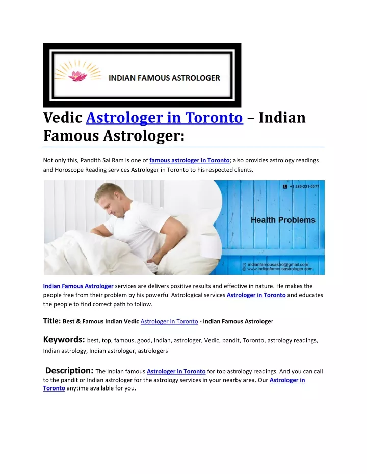 vedic astrologer in toronto indian famous
