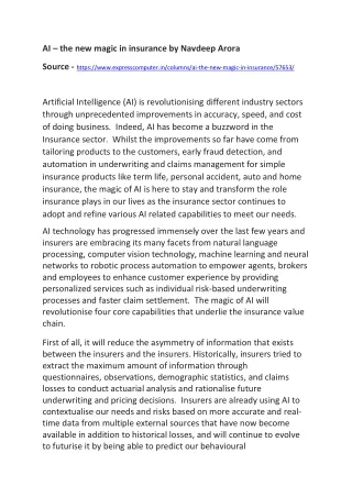 AI – the new magic in insurance by Navdeep Arora