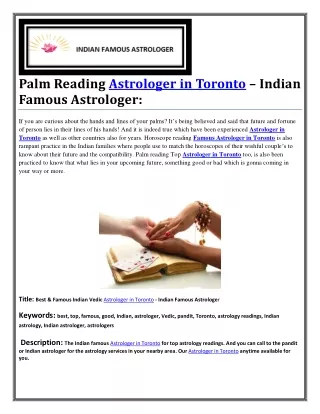 Palm Reading Astrologer in Toronto – Indian Famous Astrologer: