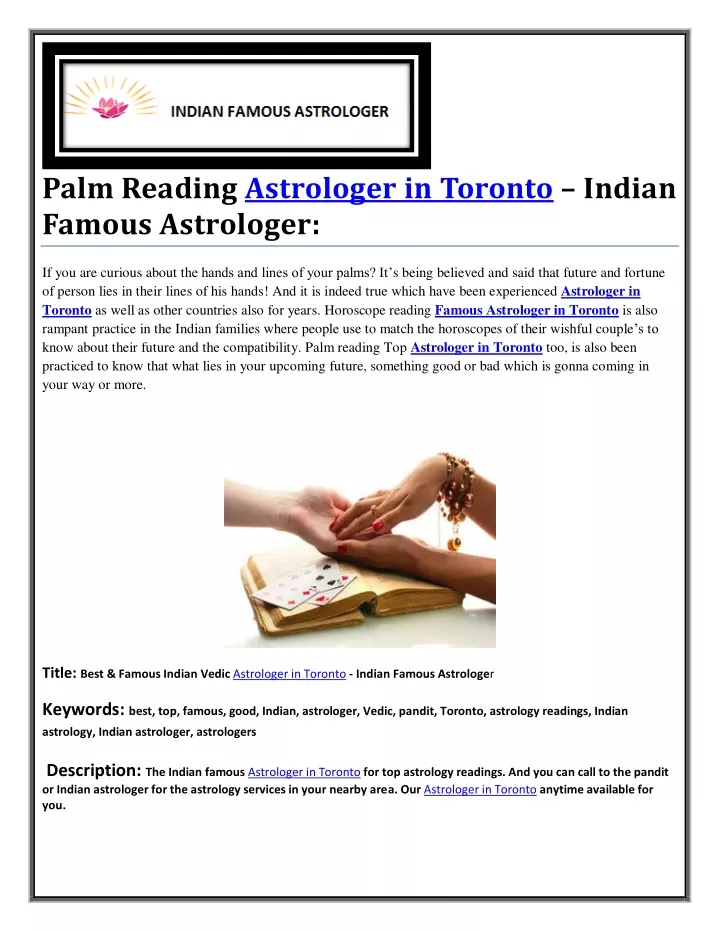 palm reading astrologer in toronto indian famous