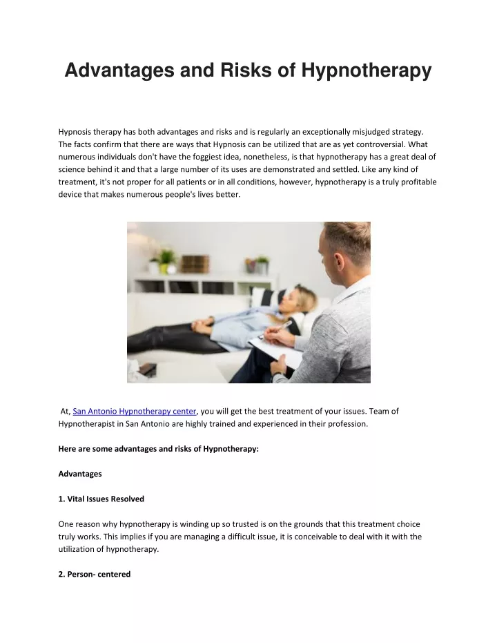 advantages and risks of hypnotherapy