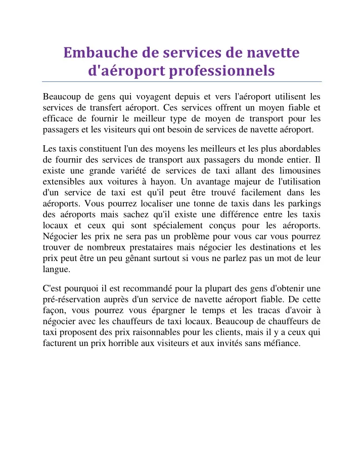 embauche de services de navette d a roport