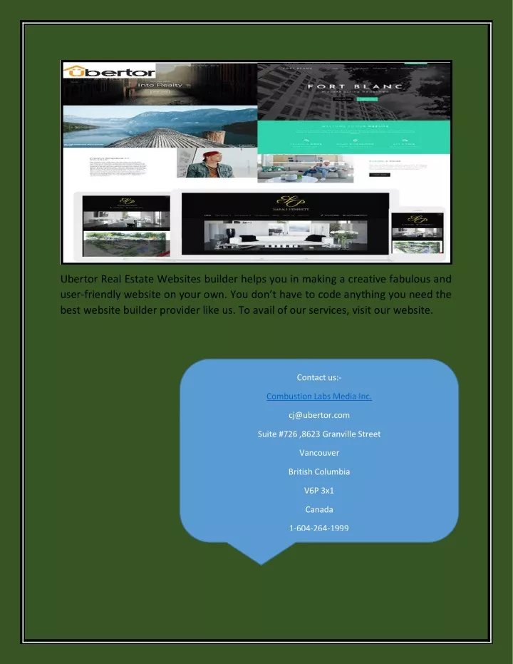 ubertor real estate websites builder helps