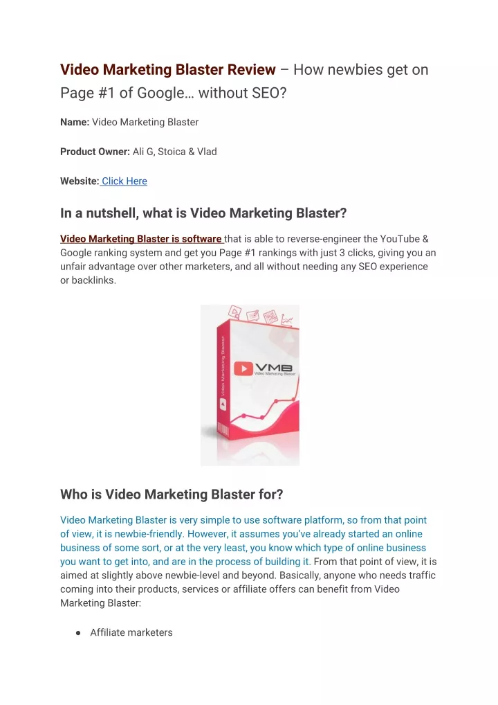 video marketing blaster review how newbies
