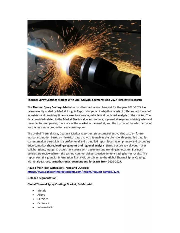 thermal spray coatings market with size growth