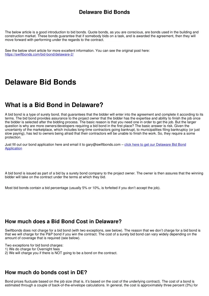 delaware bid bonds