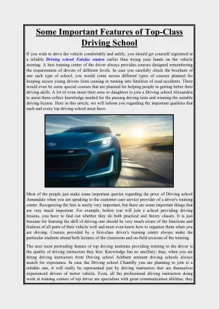 some important features of top class driving