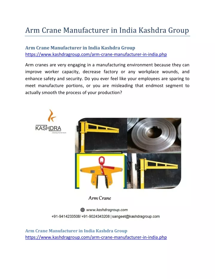 arm crane manufacturer in india kashdra group