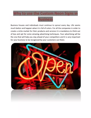 Why to use the Custom Neon Signs in Business