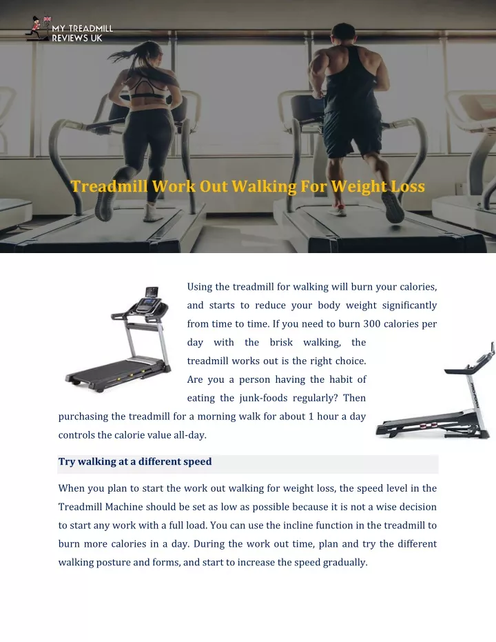 treadmill work out walking for weight loss