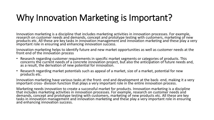 why innovation marketing is important