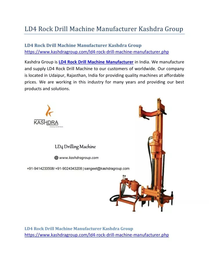 ld4 rock drill machine manufacturer kashdra group