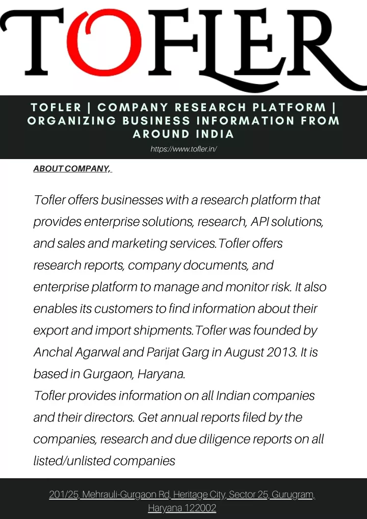 tofler company research platform organizing