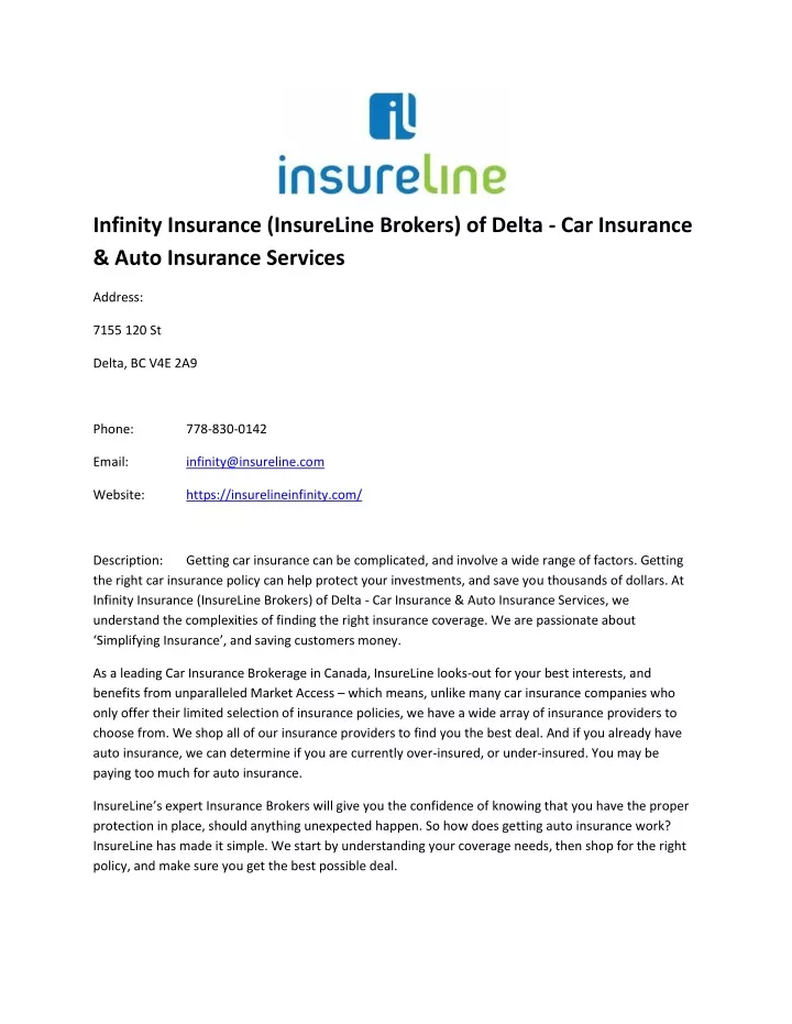 infinity insurance insureline brokers of delta