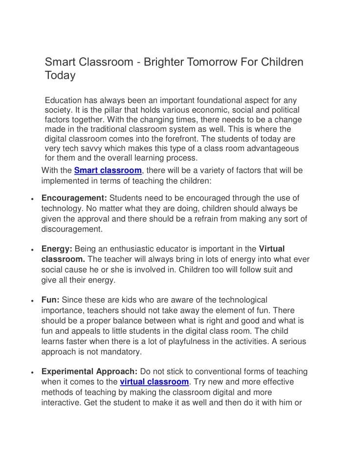 smart classroom brighter tomorrow for children