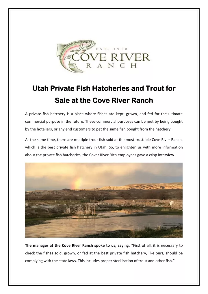 utah private fish hatcheries and trout for utah