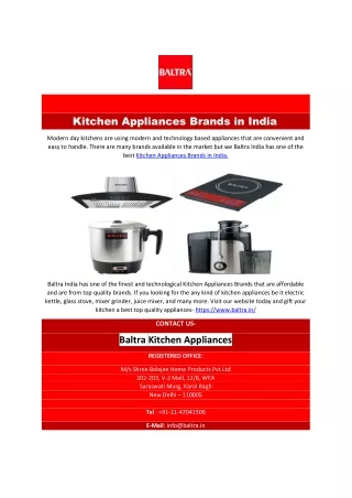 Kitchen Appliances Brands in India