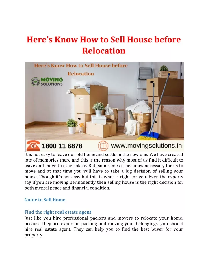 here s know how to sell house before relocation