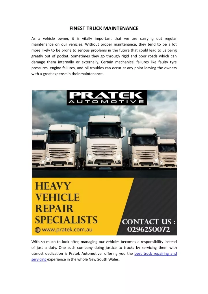 finest truck maintenance as a vehicle owner