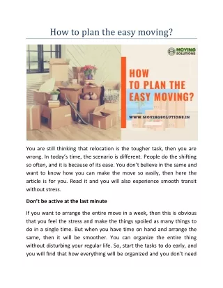 How to plan the easy moving