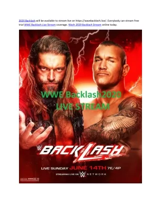 WWE Backlash 2020 Live Online