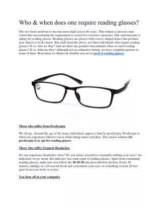 Who & when does one require reading glasses? | Buy Reading glass online India