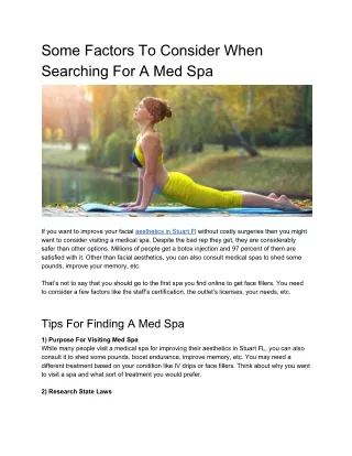 Some Factors To Consider When Searching For A Med Spa