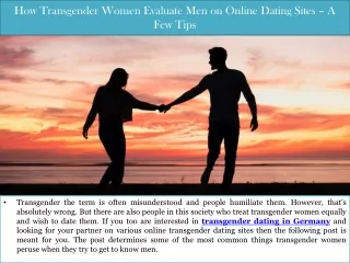 How Transgender Women Evaluate Men on Online Dating Sites – A Few Tips