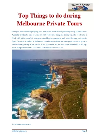 Top Things to do during Melbourne Private Tours