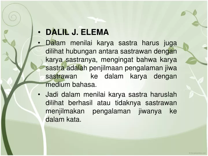 dalil j elema dalam menilai karya sastra harus