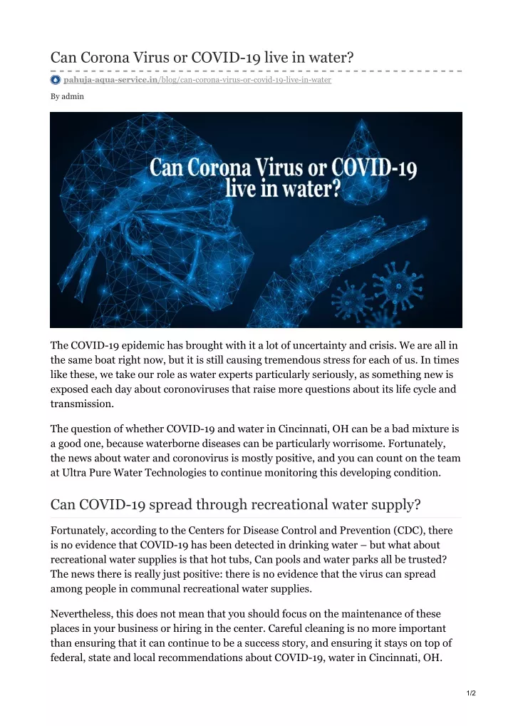 can corona virus or covid 19 live in water