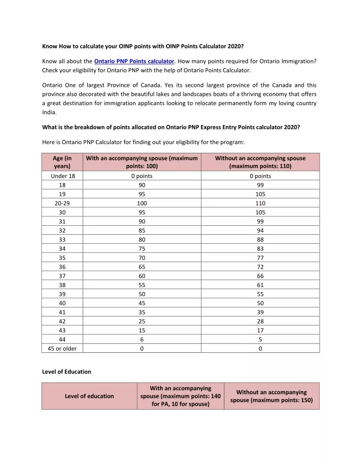 know how to calculate your oinp points with oinp