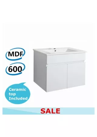 600x460x500mm Bathroom MDF Floating Vanity Wall Hung Gloss White Cabinet with Ceramic Top