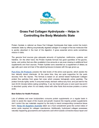 Grass Fed Collagen Hydrolysate – Helps in Controlling the Body Metabolic State