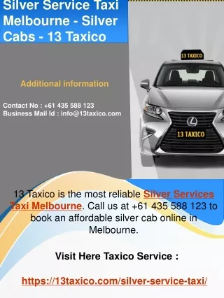 Silver Service Taxi Melbourne - Silver Cabs - 13 Taxico