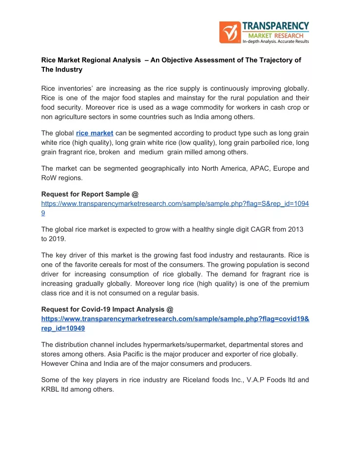 rice market regional analysis an objective