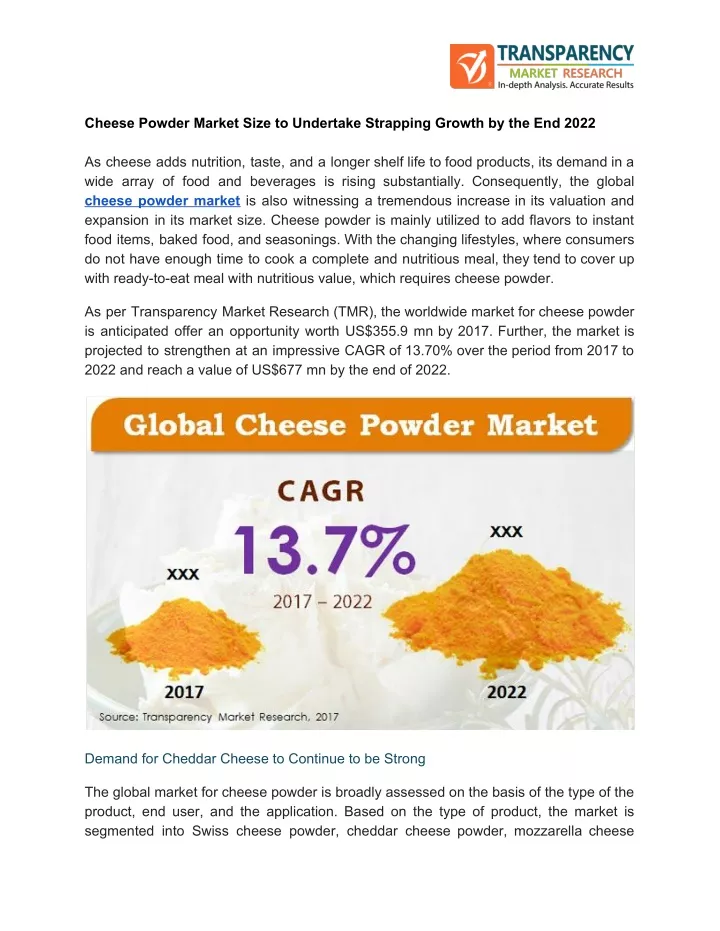 cheese powder market size to undertake strapping