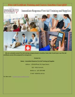 First Aid Certificate Training and Courses Sunshine Coast QLD