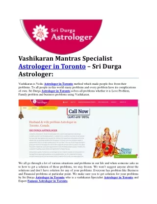 Vashikaran Mantras Specialist Astrologer in Toronto – Sri Durga Astrologer: