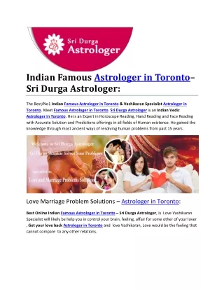 Indian Famous Astrologer in Toronto– Sri Durga Astrologer: