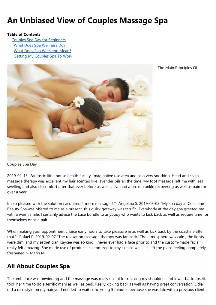 an unbiased view of couples massage spa