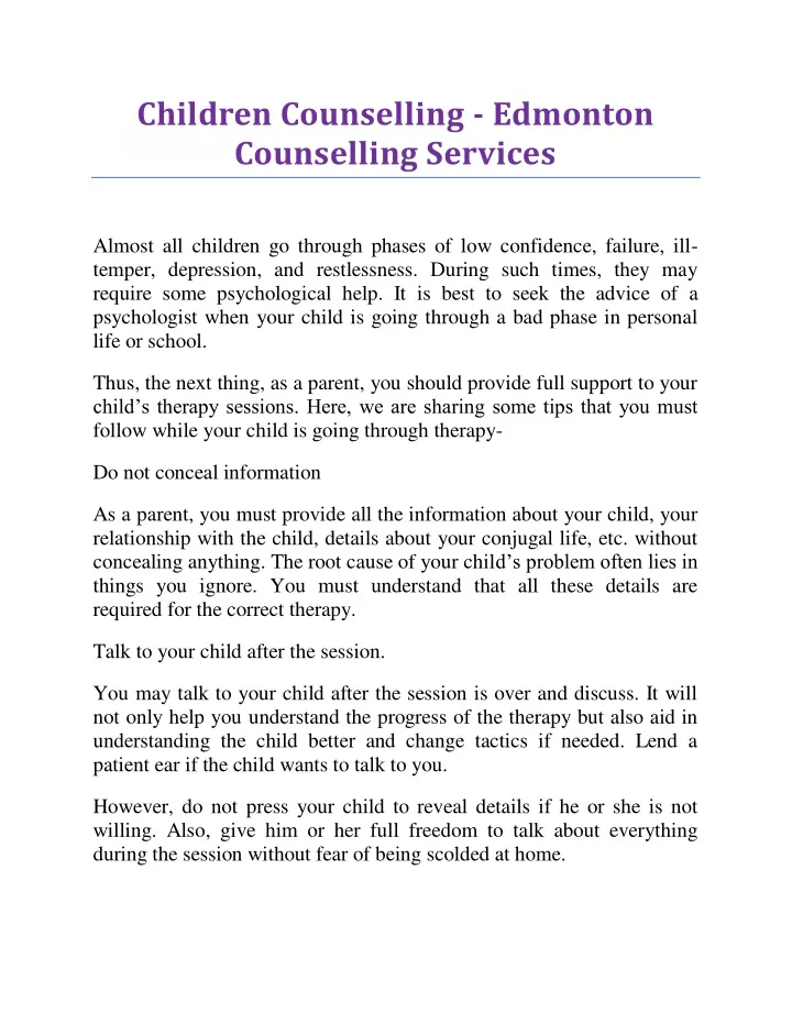 children counselling edmonton counselling services