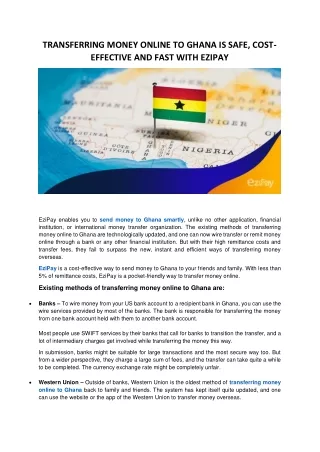 TRANSFERRING MONEY ONLINE TO GHANA IS SAFE, COST-EFFECTIVE AND FAST WITH EZIPAY General