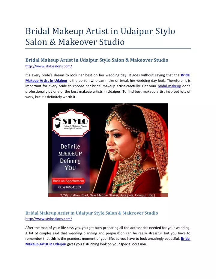 bridal makeup artist in udaipur stylo salon