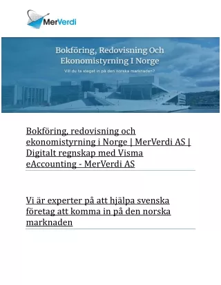 Bokföring redovisning och ekonomistyrning i Norge  MerVerdi AS  Digitalt regnskap med Visma eAccounting