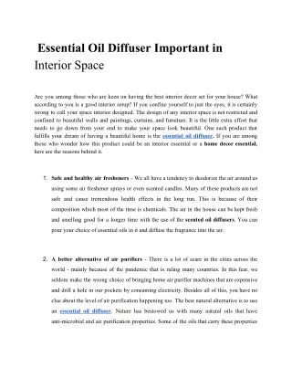 Essential Oil Diffuser Important in  Interior Space