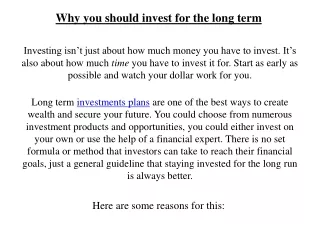 Why you should invest for the long term