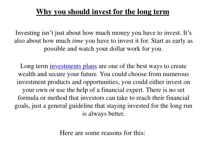 why you should invest for the long term