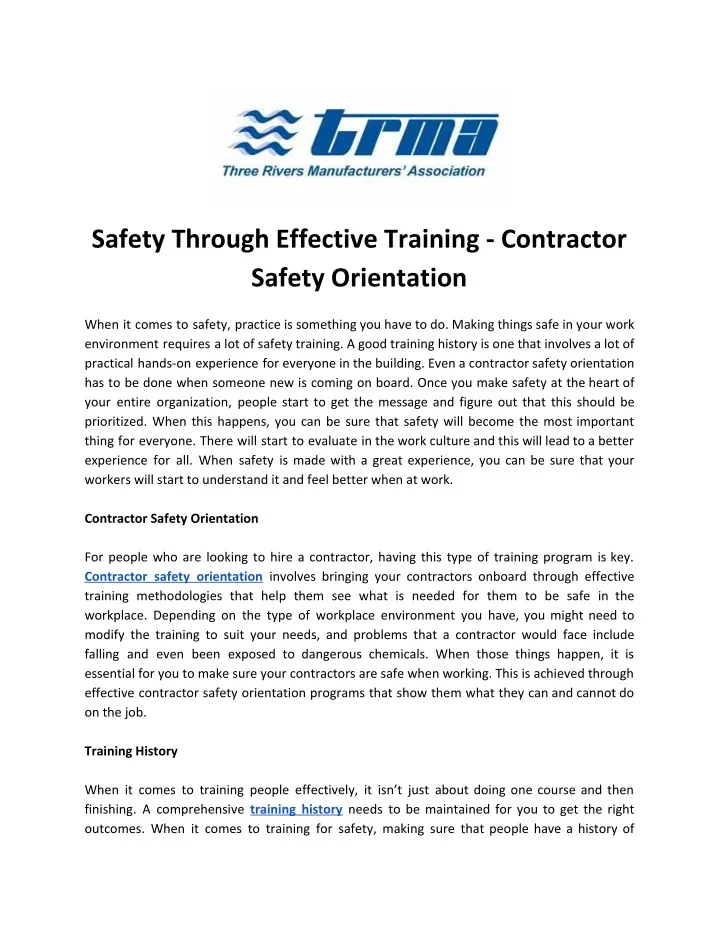 safety through effective training contractor